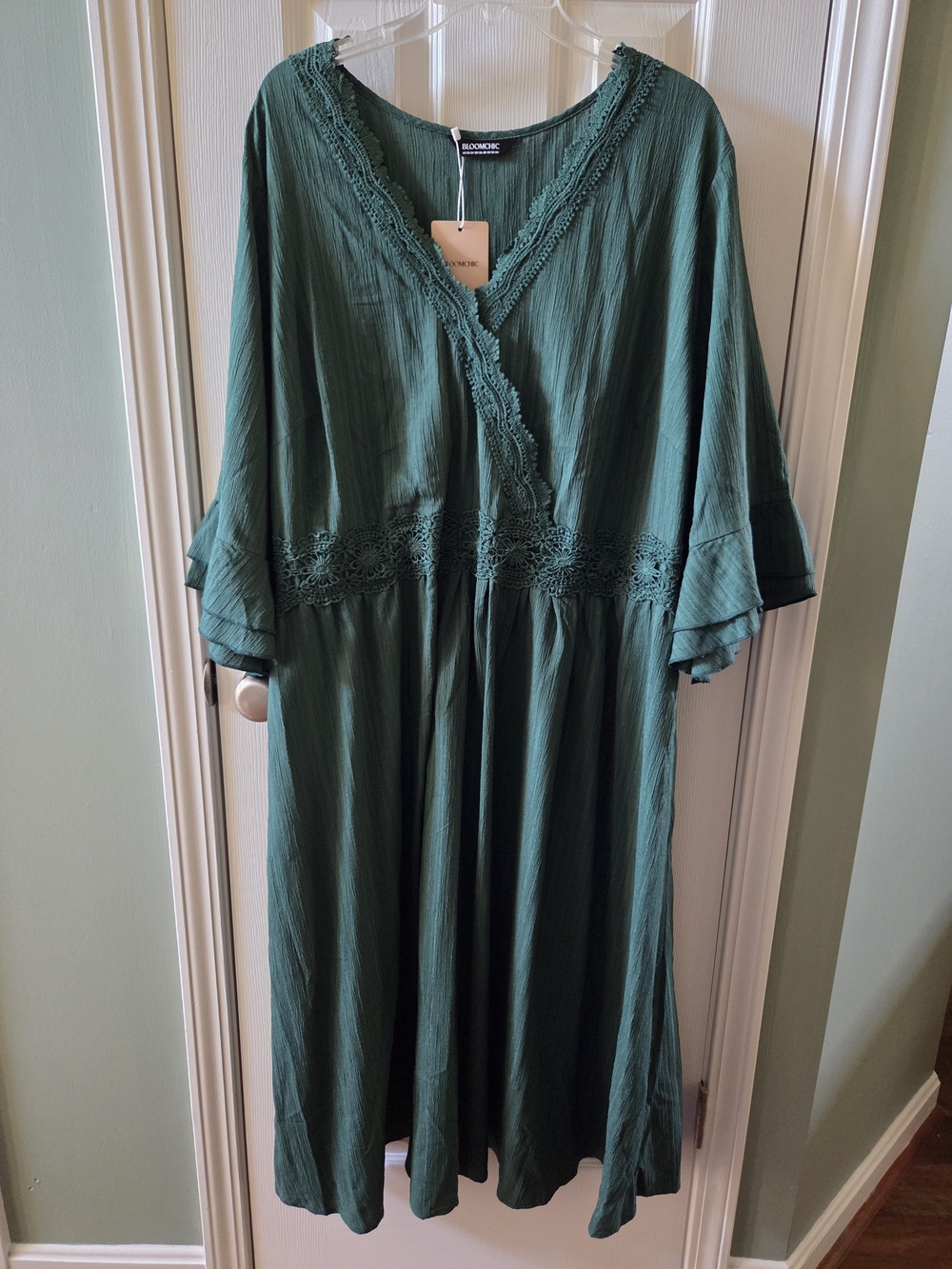 Teal-Green Lace-Trim Midi Dress